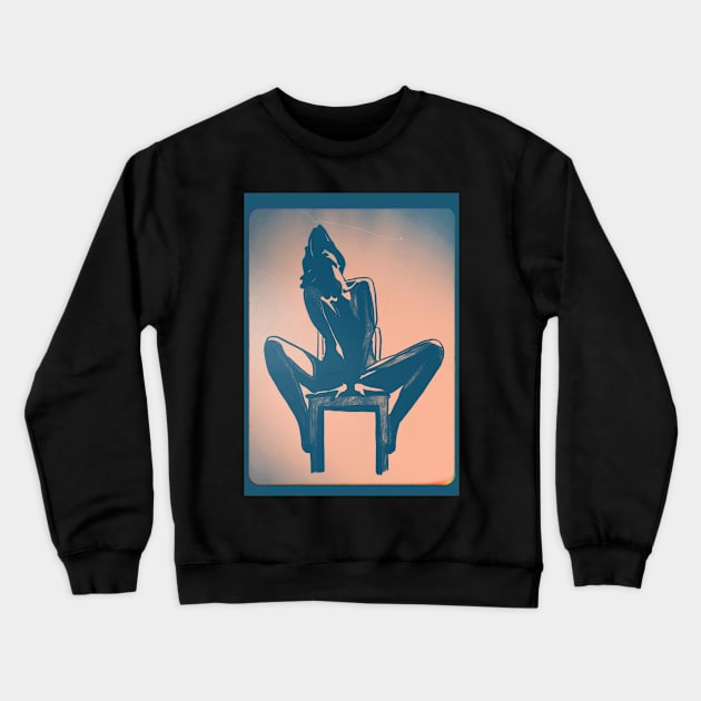 Sexy Girl on chair blue Crewneck Sweatshirt by PrintsHessin